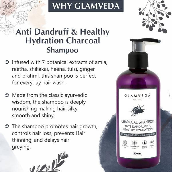 Glamveda Charcoal Shampoo Anti Dandruff & Healthy Hydration
