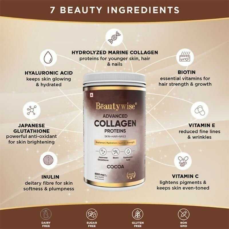 Beautywise Advanced Marine Collagen Anti - Aging Powder - Glutathione, HA & Biotin - Cocoa - Vamzn#