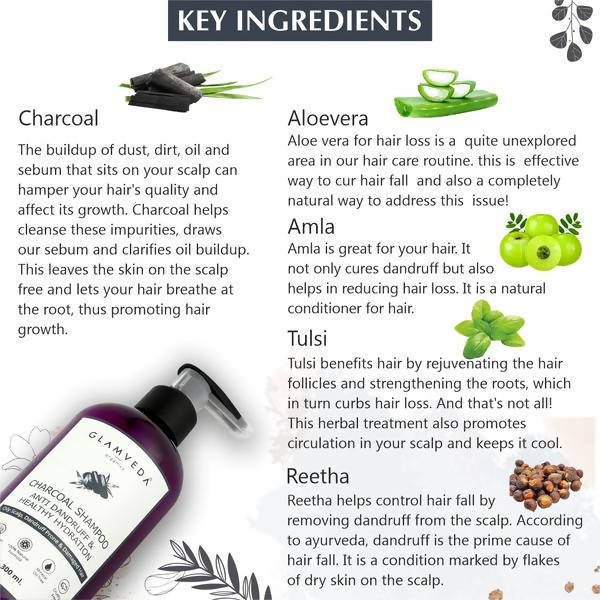 Glamveda Charcoal Shampoo Anti Dandruff & Healthy Hydration