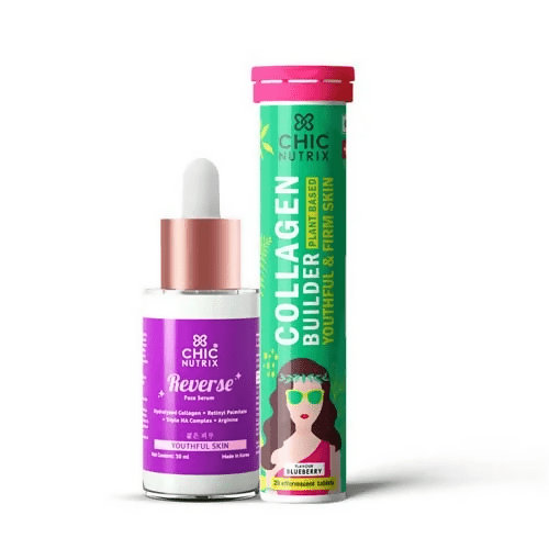 Chicnutrix Korean Anti - Ageing Routine Combo - Vegan Collagen Builder + Reverse Anti - Aging Serum - Vamzn#