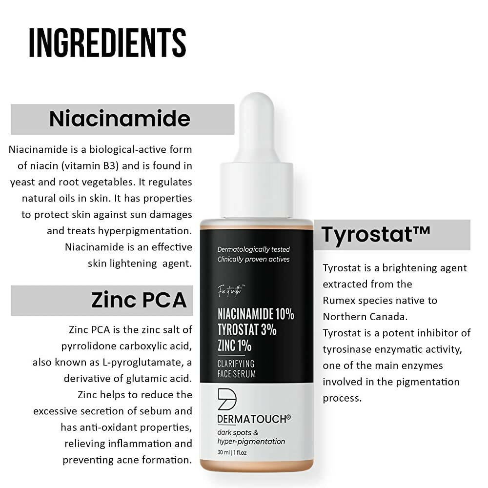Dermatouch 10% Niacinamide, Tyrostat 3%, Zinc 1% Clarifying Face Serum - Vamzn#
