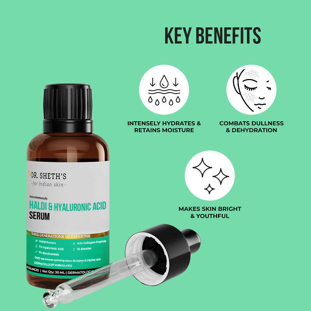 Dr. Sheth's Haldi & Hyaluronic Acid Face Serum with 1% Niacinamide For Hydration, Plump & Bouncy Skin, For All Skin Types - Vamzn#