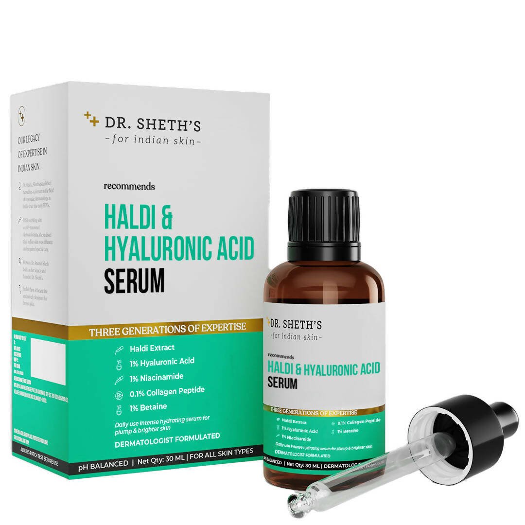 Dr. Sheth's Haldi & Hyaluronic Acid Face Serum with 1% Niacinamide For Hydration, Plump & Bouncy Skin, For All Skin Types - Vamzn#