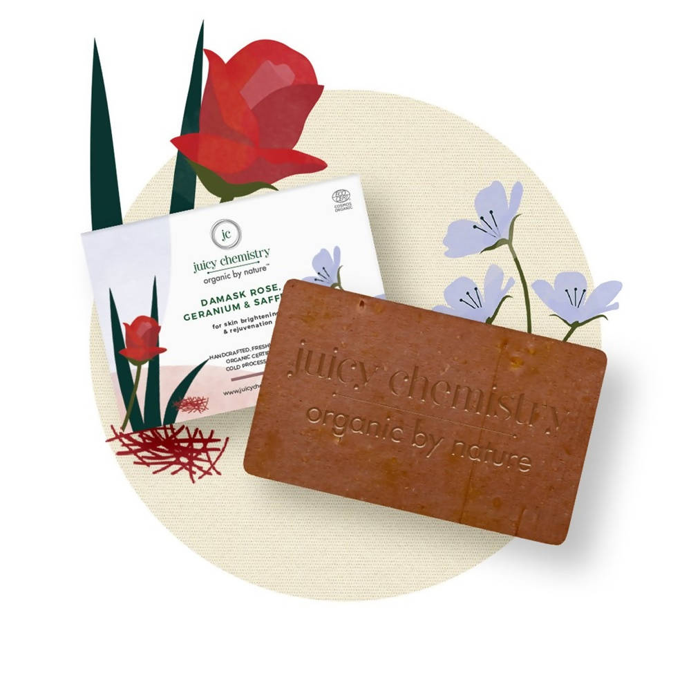 Juicy Chemistry Damask Rose, Geranium & Saffron Soap For Skin