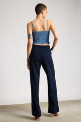 Women's Pleated Navy Blue Korean Pant