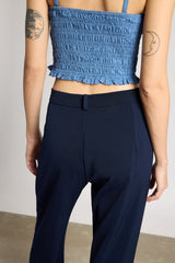 Women's Pleated Navy Blue Korean Pant