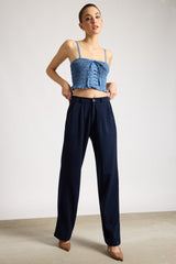 Women's Pleated Navy Blue Korean Pant