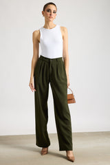 Women's Pleated Olive Korean Pants