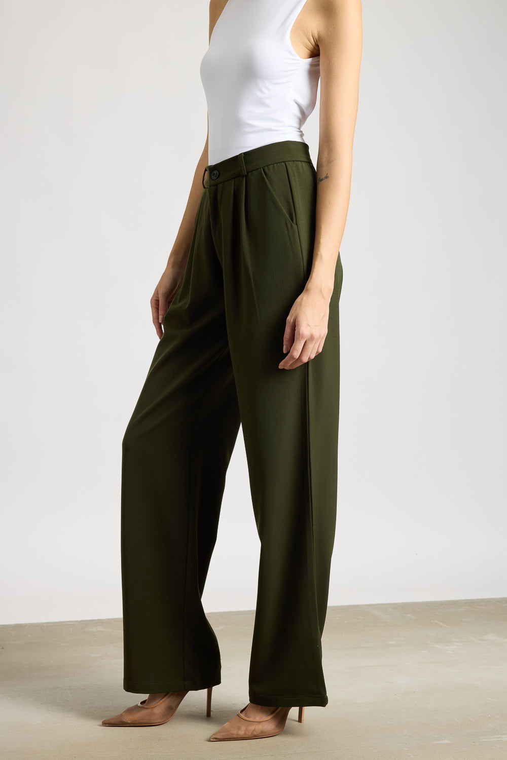 Women's Pleated Olive Korean Pants