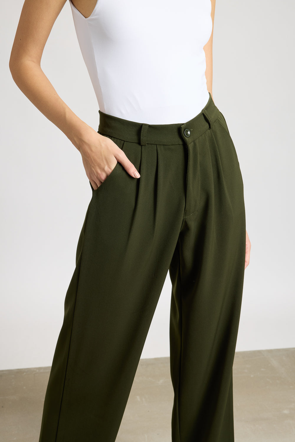 Women's Pleated Olive Korean Pants