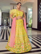 Yellow Art Silk Mirror Work Designer Lehenga