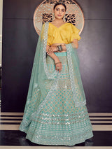 Turquoise Organza Embroidered Designer Lehenga