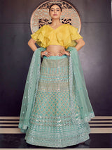 Turquoise Organza Embroidered Designer Lehenga