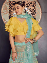 Turquoise Organza Embroidered Designer Lehenga