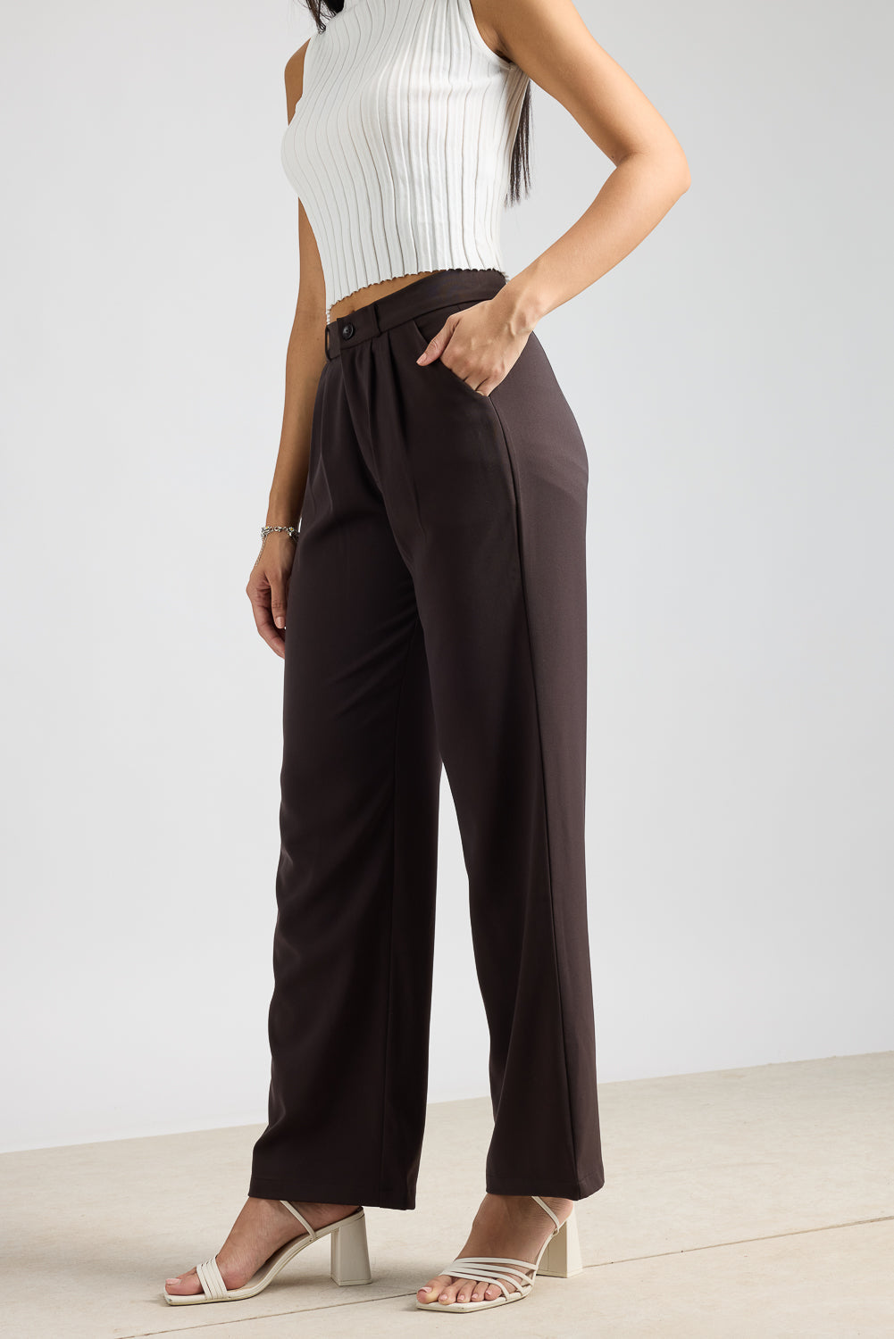 Women's Pleated Dark Brown Korean Pant