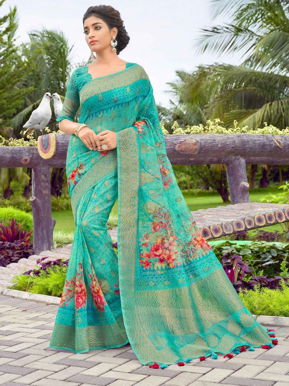 Sky Blue Chanderi Cotton Silk Saree