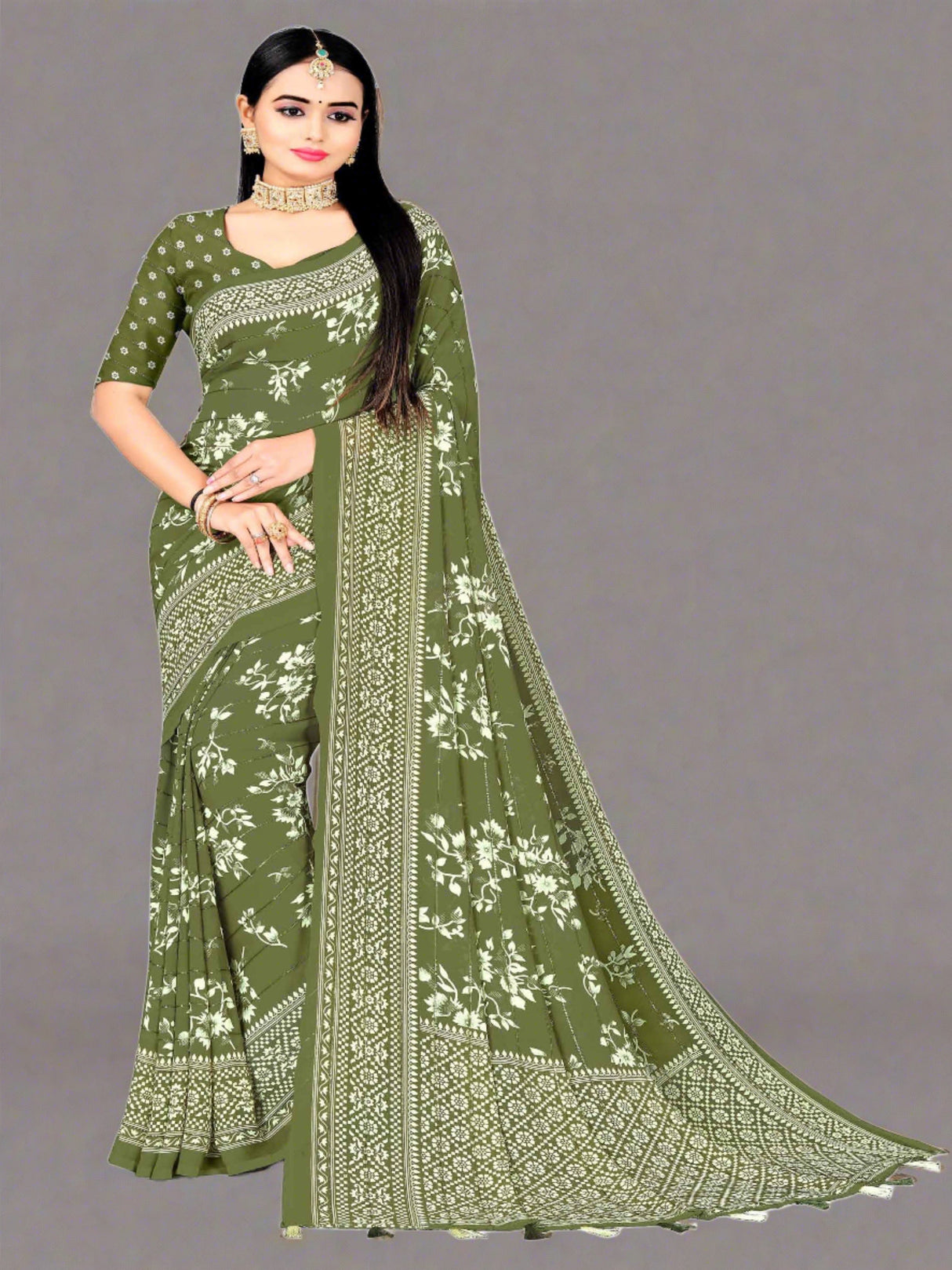 Mehandi Green Georgette Saree