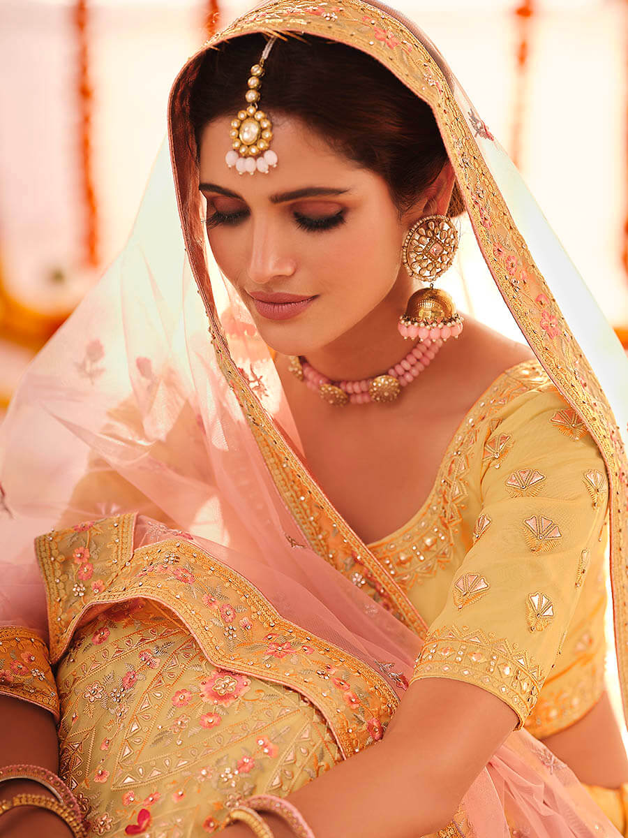 Yellow Organza Embroidered Designer Lehenga