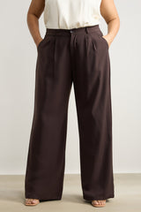 Women's Curve Pleated Dark Brown Korean Pant