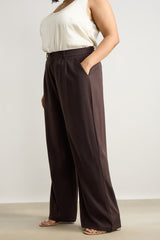 Women's Curve Pleated Dark Brown Korean Pant