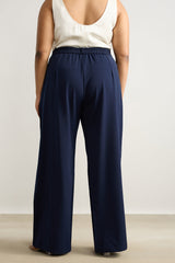 Women's Curve Pleated Navy Blue Korean Pant