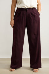 Women's Curve Pleated Burgundy Korean Pant