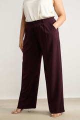 Women's Curve Pleated Burgundy Korean Pant