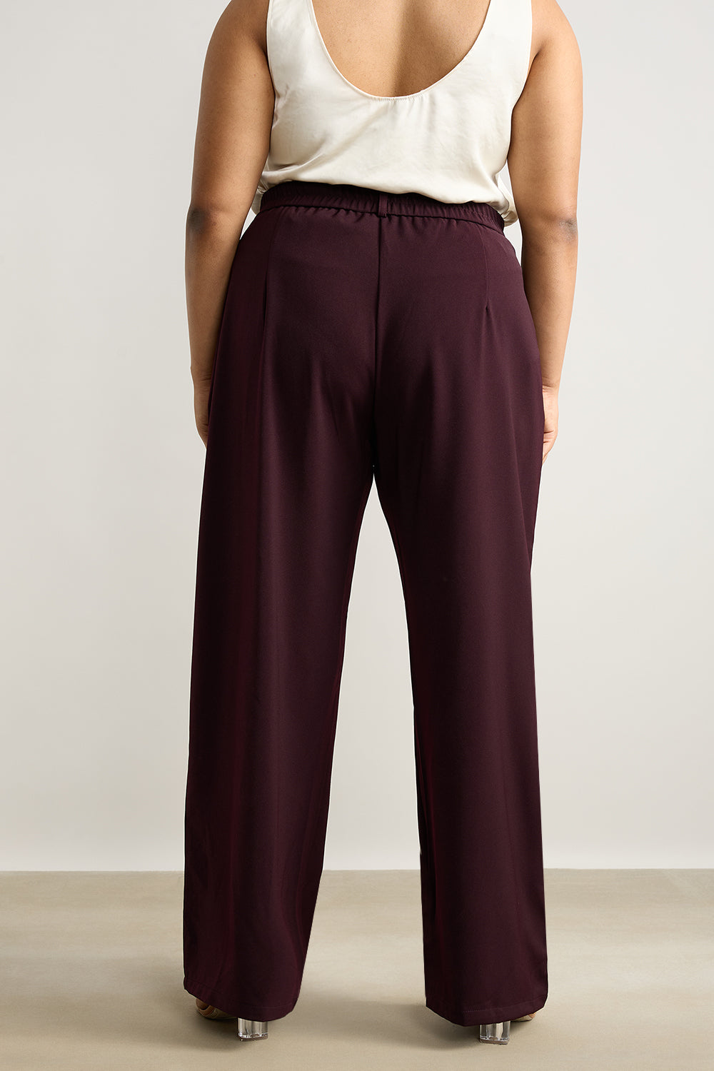 Women's Curve Pleated Burgundy Korean Pant