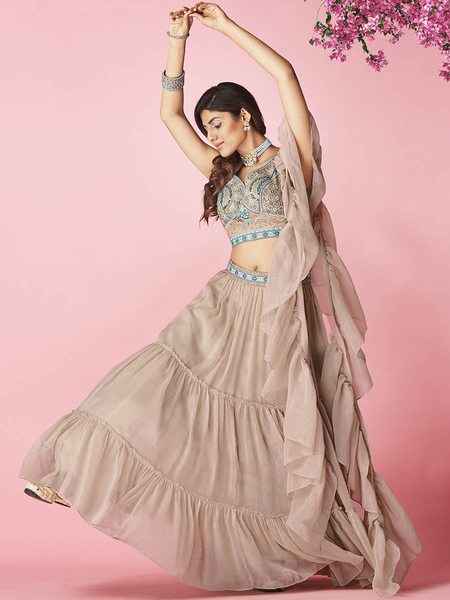 Rose Taupe Art Silk Designer Lehenga