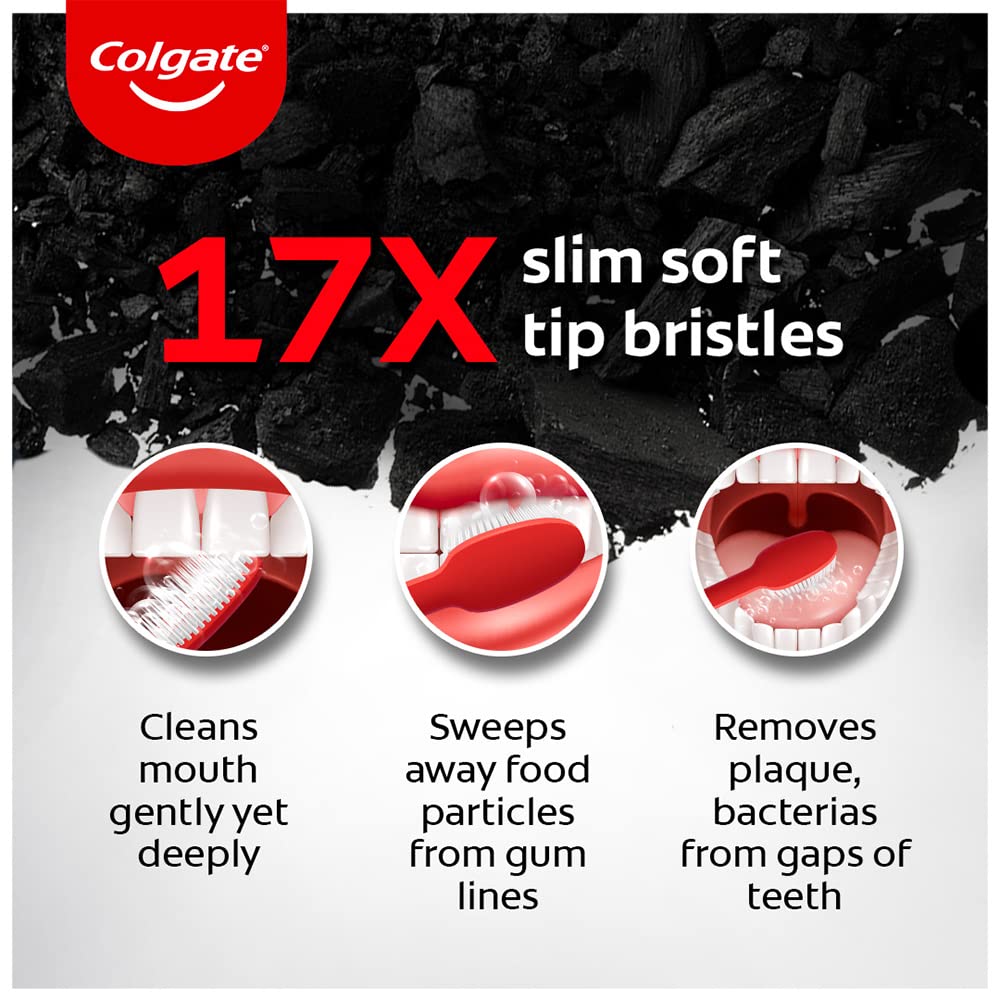 12 Pcs Colgate Slim Soft Charcoal Toothbrush 17x Slimmer Soft Tip Bristles - Vamzn#