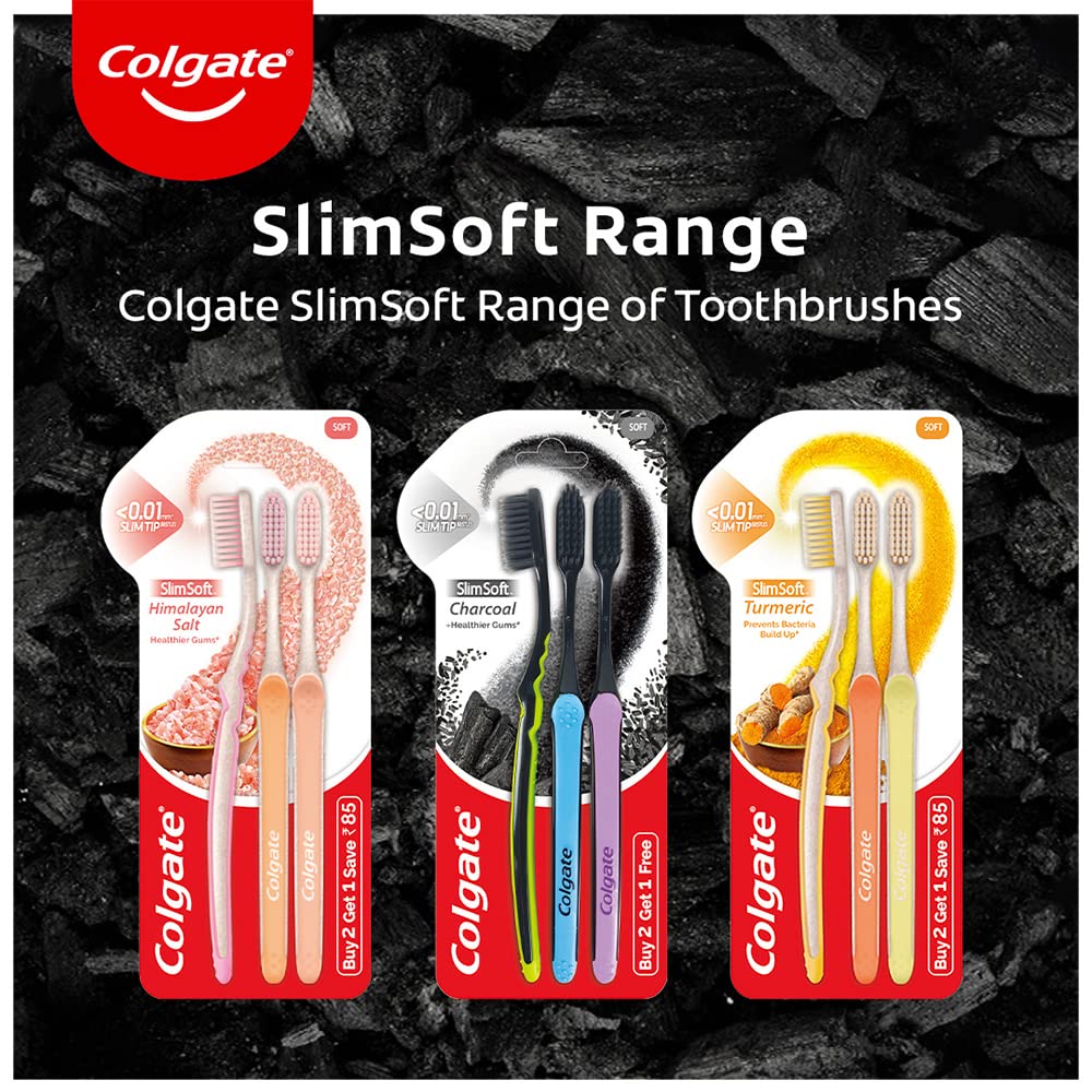 12 Pcs Colgate Slim Soft Charcoal Toothbrush 17x Slimmer Soft Tip Bristles - Vamzn#