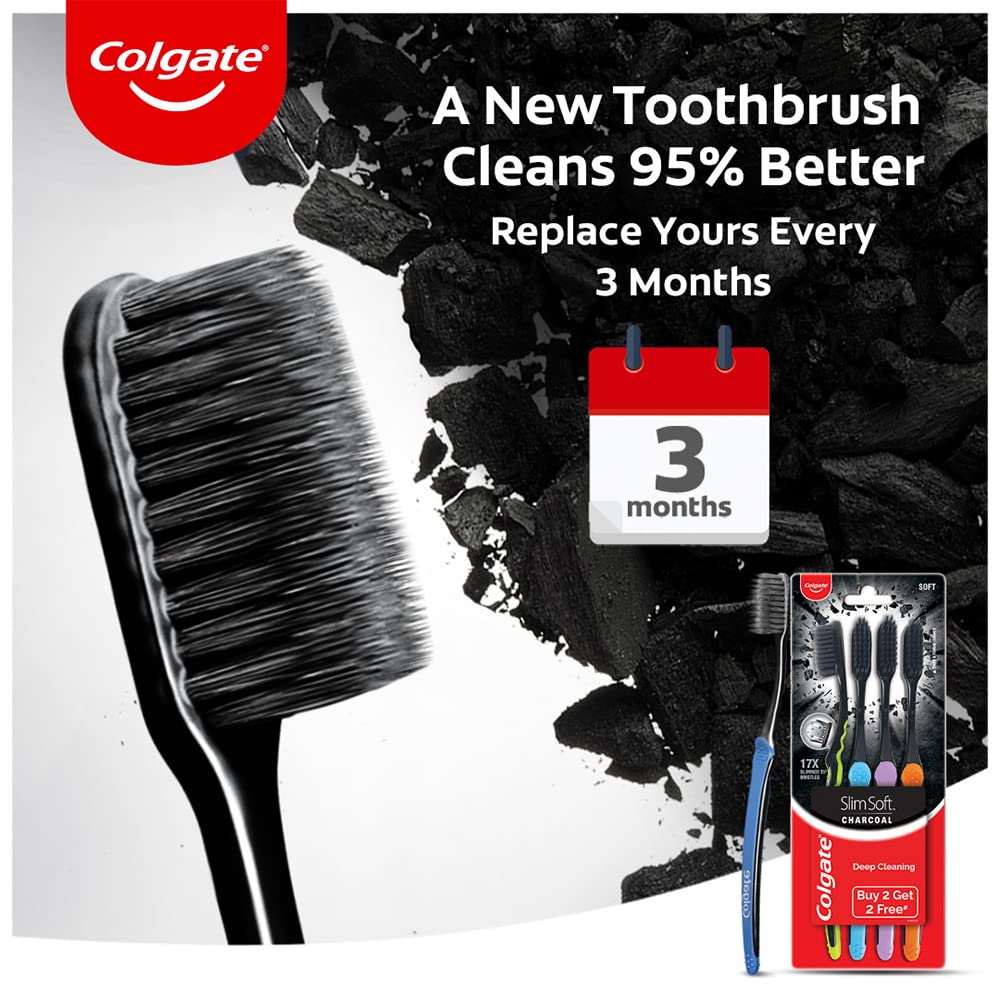 12 Pcs Colgate Slim Soft Charcoal Toothbrush 17x Slimmer Soft Tip Bristles - Vamzn#