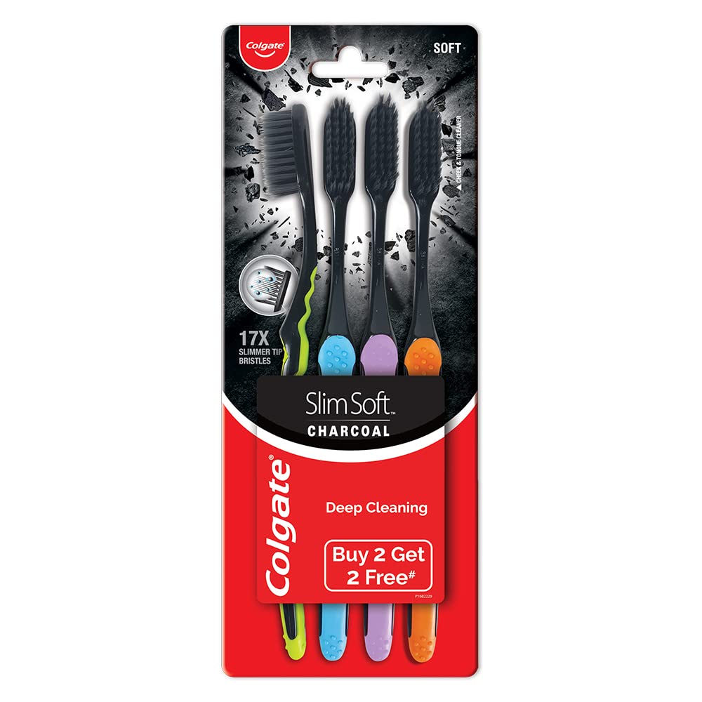 12 Pcs Colgate Slim Soft Charcoal Toothbrush 17x Slimmer Soft Tip Bristles - Vamzn#