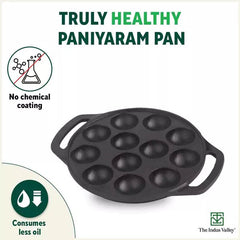 12 Pit/Cup CASTrong Cast Iron Paniyaram/Appe Pan, Pre - seasoned, Toxin - free, Free Cool Silicone Grip + Spatula, 21 cm, 2.2 kg - Vamzn#