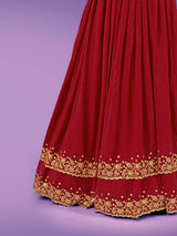 Red Georgette Embroidered Designer Lehenga