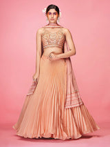 Orange Art Silk Embroidered Designer Lehenga