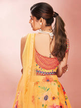 Mustard Art Silk Embroidered Mirror Work Lehenga