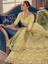 Lime Yellow Crepe Embroidered Lehenga