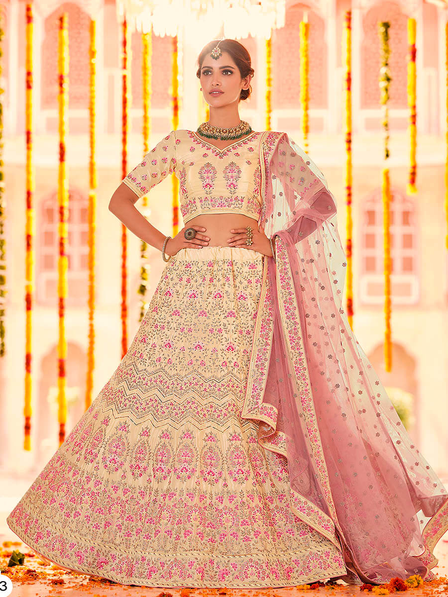 Yellow Crepe Embroidered Designer Lehenga