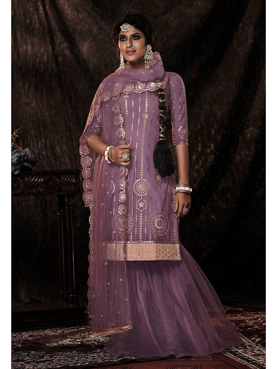 Onion Net Embroidered Sharara Suit