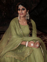 Parrot Net Embroidered Sharara Suit