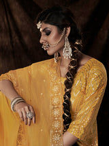 Mustard Net Embroidered Sharara Suit