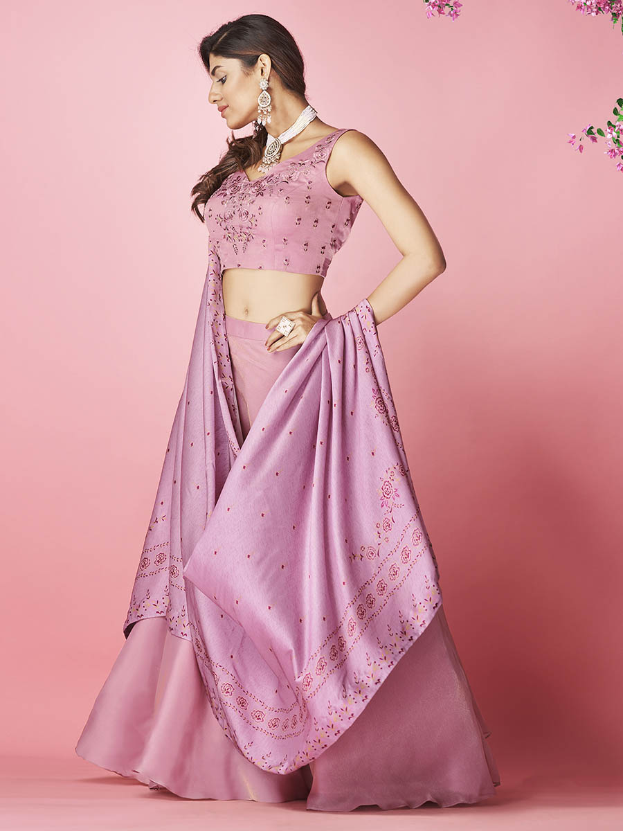 Lilac Art Silk Designer Lehenga