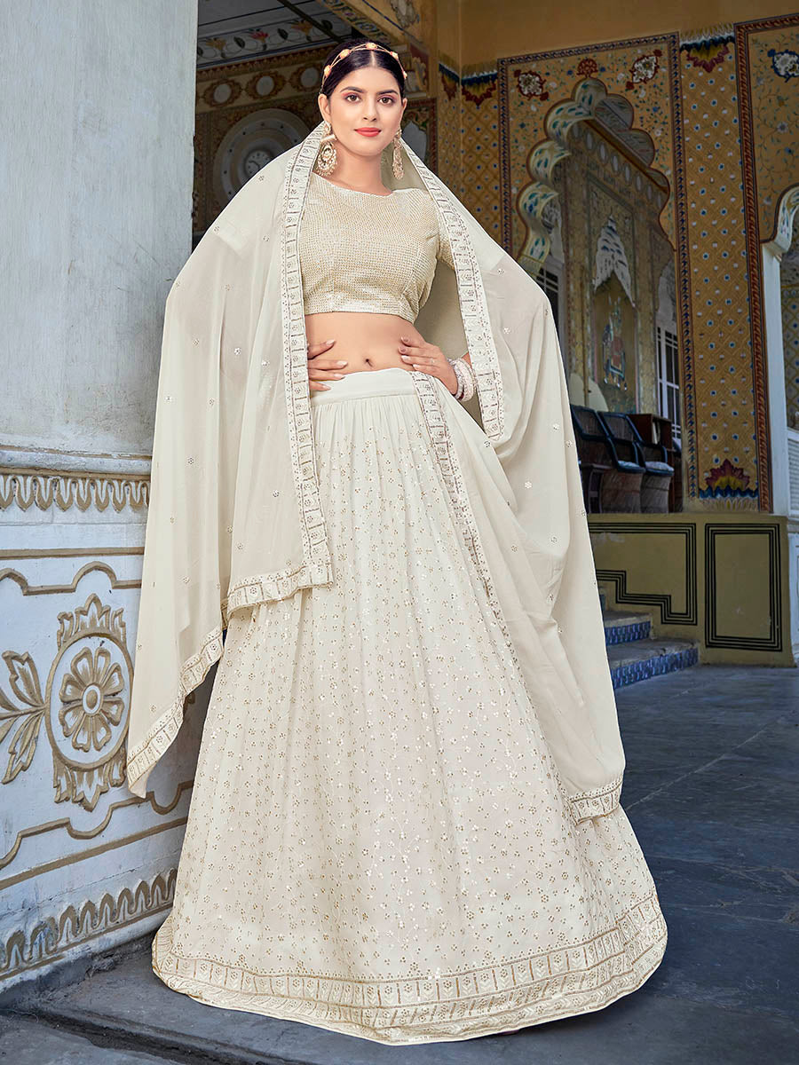 Off White Georgette Embroidered Designer Lehenga Choli