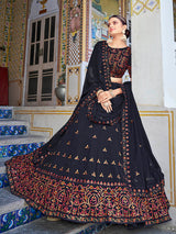 Navy Blue Georgette Embroidered Designer Lehenga Choli