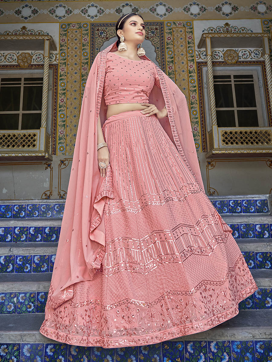 Pink Georgette Embroidered Designer Lehenga Choli