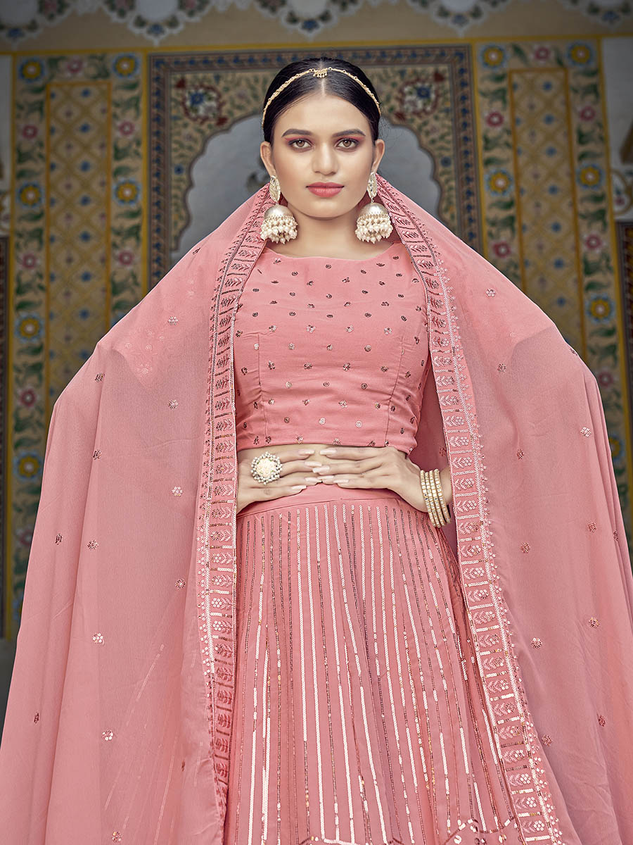 Pink Georgette Embroidered Designer Lehenga Choli