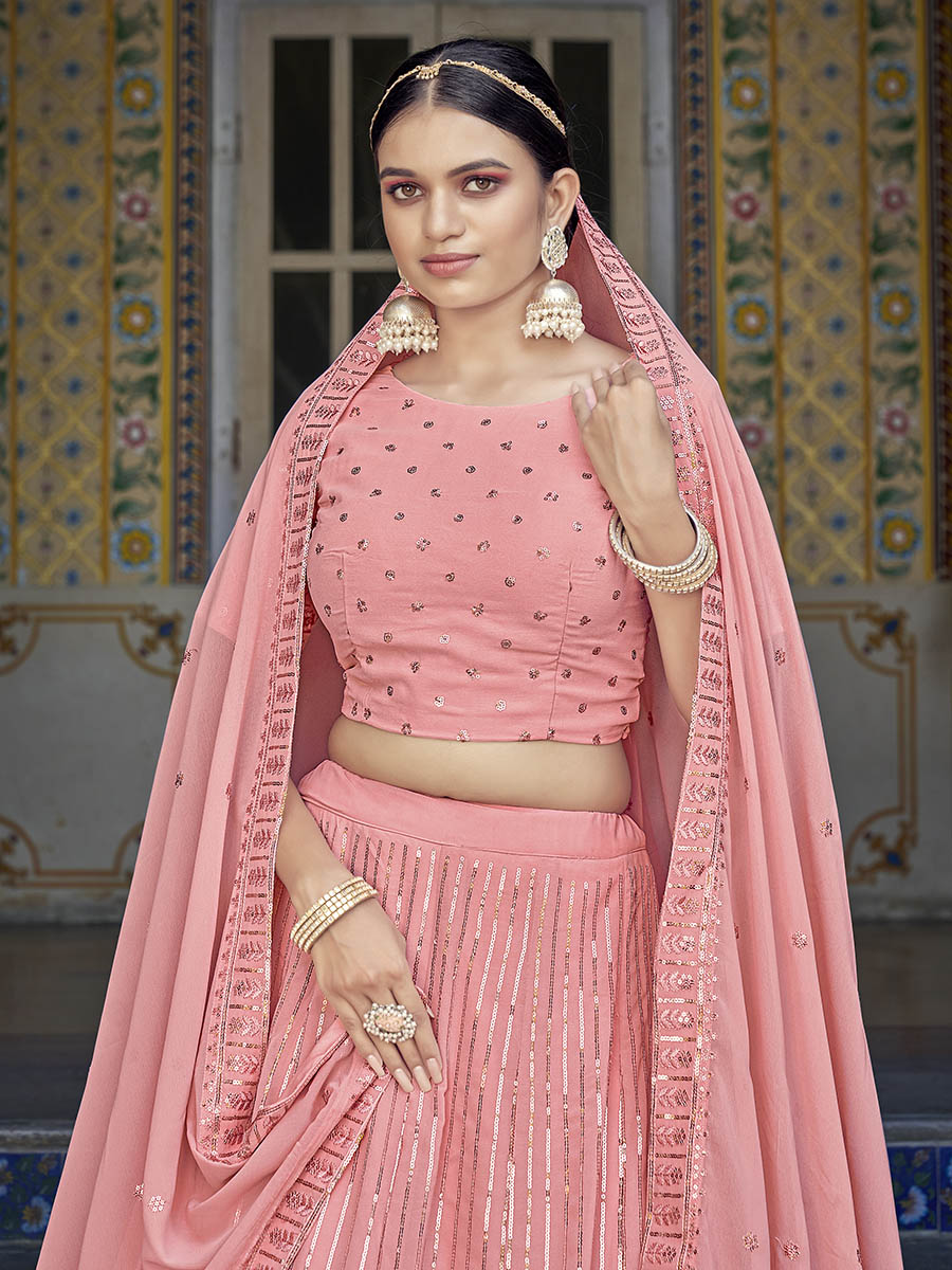 Pink Georgette Embroidered Designer Lehenga Choli