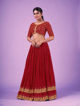 Red Georgette Embroidered Designer Lehenga