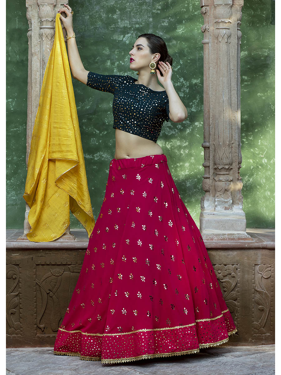 RANI & DARK GREEN Georgette Embroidered Designer Lehenga